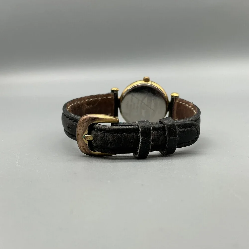 Vintage Fossil Womens Watch 24mm Gold Tone Black Leather PC-9275 New Battery